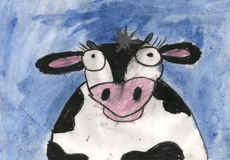 Child's painting of a cow